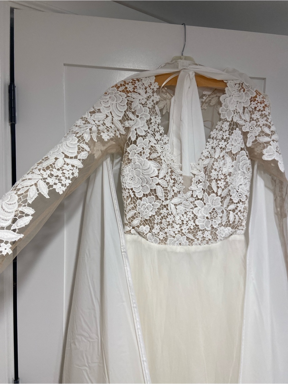 Blush White Lace Long-Sleeve Wedding Dress